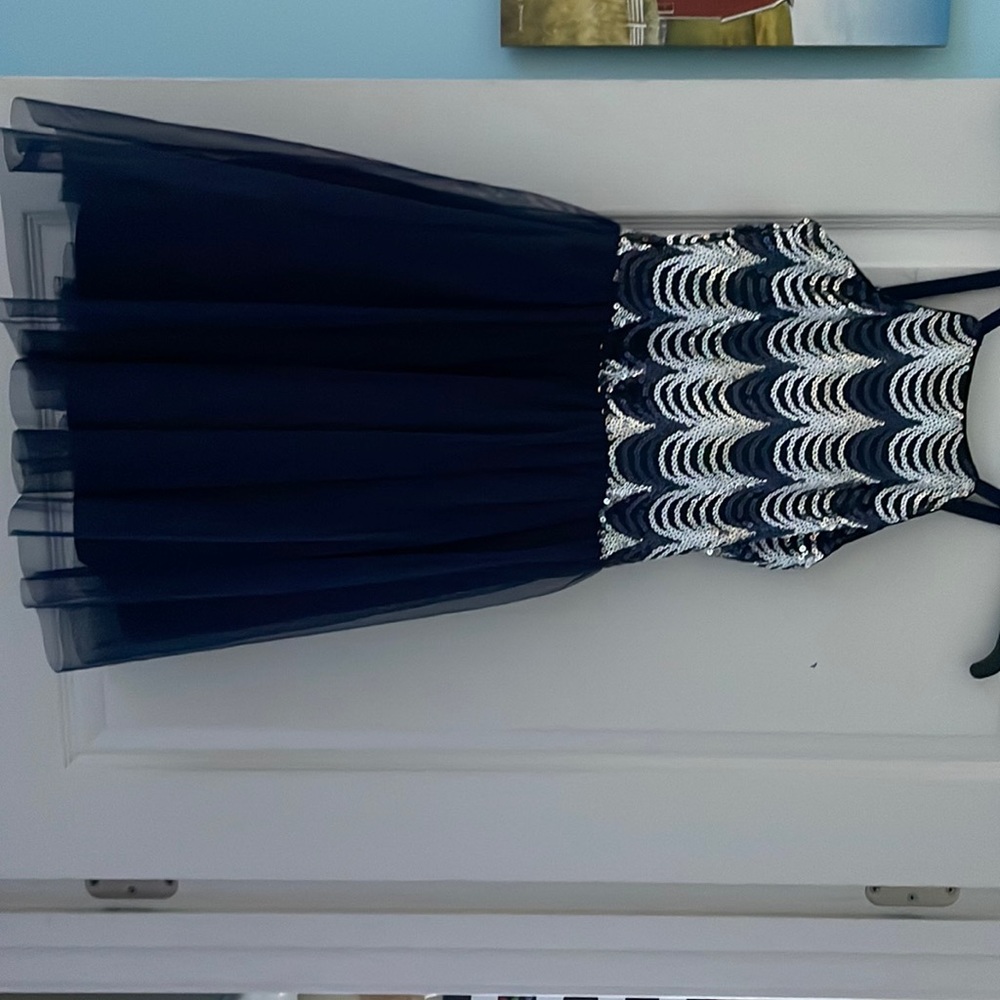 Sparkly dress;has zipper on the back;and has a slip under the skirt part